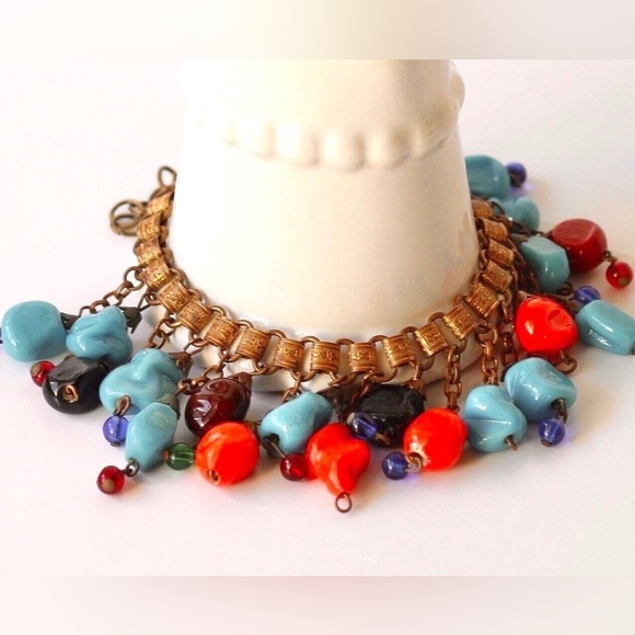 1930s unsigned Frank Hess / Miriam Haskell Book Chain Dangle Bracelet - Picture 5 of 9